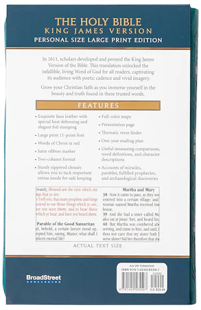 KJV Holy Bible Zip Turquoise - interior image
